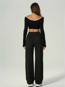 UONNOU Women's High Waist Elastic Casual Soft Straight Leg Sweatpants - Black - View 10