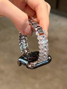 1条女士蕾丝锆石金属表带，适用于38/40/41/42/44/45/46/49毫米表盘，兼容 Ultra/SE10/9/8/7/6/5/4/3/2/1型号 - 銀色 - 查看 2