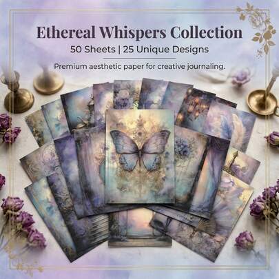 50 Sheets Purple Scrapbook Paper, 10*14cm Floral Vine Series Planner Stickers, Vintage Notepaper, Non-Adhesive Scrapbook Memo Pads For Decorating Junk Journals And Handmade Origami