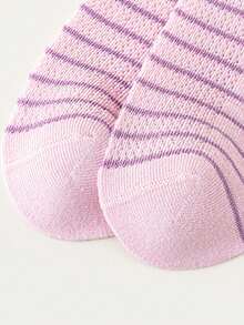 5 Pairs Kids Socks, Cartoon Polka Dot & Striped Rabbit Pattern Girls Toddler Knee-High Socks, Versatile Purple Tone, Suitable For Casual Daily Wear - Multicolor - View 10