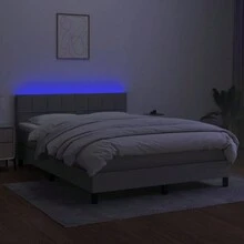 vidaXL Boxspringbett Mit Matratze & LED Hellgrau 140x190 Cm Stoff - Grey - View 4