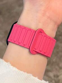 一套双色磁扣硅胶表带 + 表壳，兼容 表带 46mm 38mm 40mm 41mm 42mm 44mm 45mm 49mm，可爱糖果色腕带，带保护套，兼容 Series 11 10 9 8 7 6 5 SE Ultra 2 - 玫紅色 - 查看 7