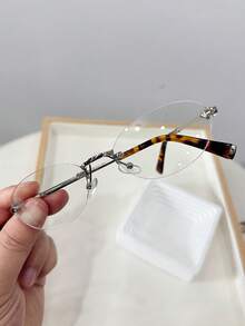 1pc Women Square Frameless Gold Non-Prescription Glasses, Decorative For Daily Outings And Street Photos - Multicolor - View 5