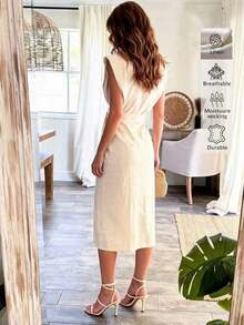 Elegant Linen Casual Daily Commute Vacation Linen Dress, Summer Dresses, Casual Dresses For Women - Quả mơ - Xem 8
