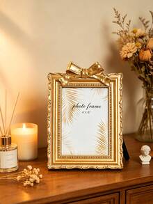 1pc Large Petal-Shaped Resin Photo Frame Stand, Vintage Style Resin Frame, Decorated With Succulents And Golden Palm Leaf Texture, Elegant Retro Design, Suitable For Wall And Tabletop Display - Multicolor - View 5
