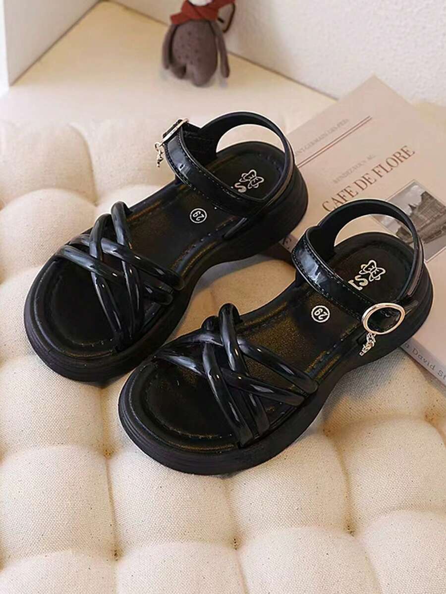 Girls' Fashion Soft-Sole Beach Sandals, Versatile Summer Dress Shoes - Black - View 1