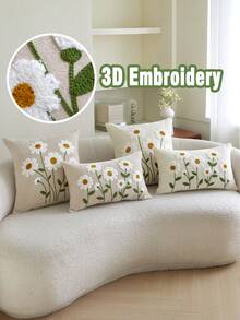 1pc Summer Daisy Embroidered Cushion Cover, Soft & Comfortable Chenille Fabric, Universal Indoor/Outdoor Pillow Case, Ideal For Home Sofa Decorative Pillow, Suitable For Bedroom, Chair, Car, Pillow Insert Not Included - Champagne - View 12