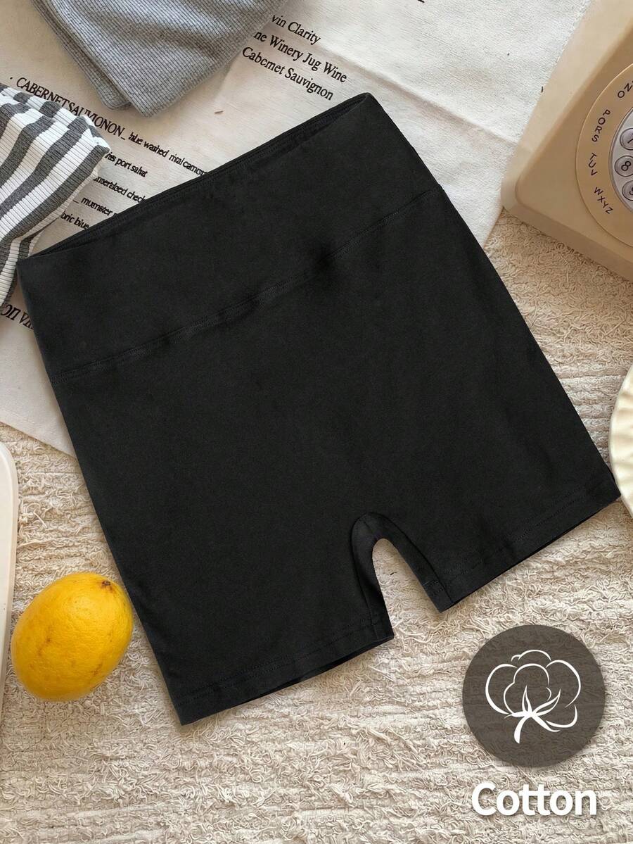 Girls' High Waisted Stretchy Leggings Shorts, Black Elastic Safety Pants For Big Tween Girl Size 7-12, Anti-Chafing Comfortable Inner Wear Tights(YY1374) - Black - View 1