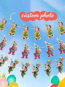 7/14/21pc Custom Face Barney Birthday Banner, Personalized Photo Party Garland,Barney Dinosaur Themed Party Decor | Birthday Party Supplies | Photo Booth Prop | Flags Funny,Personalized Gifts,Party Favors - Multicolor - View 1