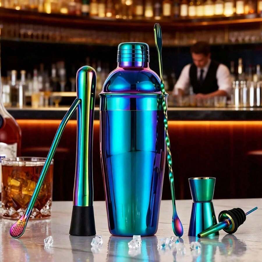 Set Shaker Boston Profesional 6 Buah, Set Shaker Koktail Stainless Steel Berbobot 25oz, Cocok untuk Bartender, Shaker Bar Baja, Alat Bar Penting