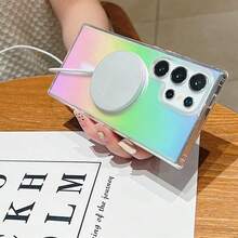 适用于三星 Galaxy S25FE S24 S23 S22 S21 S25 S20 Plus Ultra A56 A36 A26 5G A16 A06 A55 A25 A35 A05 A54 A14 A17 A07 的渐变彩虹激光磁吸手机壳，彩色无线充电 TPU 保护套，适合作为送给男孩女孩的礼物 - 彩色 - 查看 8