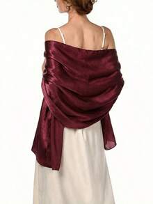 1pc Women Bohemian Solid Color Silky Scarf, Casual Autumn Shawl Wrap Sunscreen Headscarf, Suitable For Everyday Wear For Dress - Burgundy - 查看 6