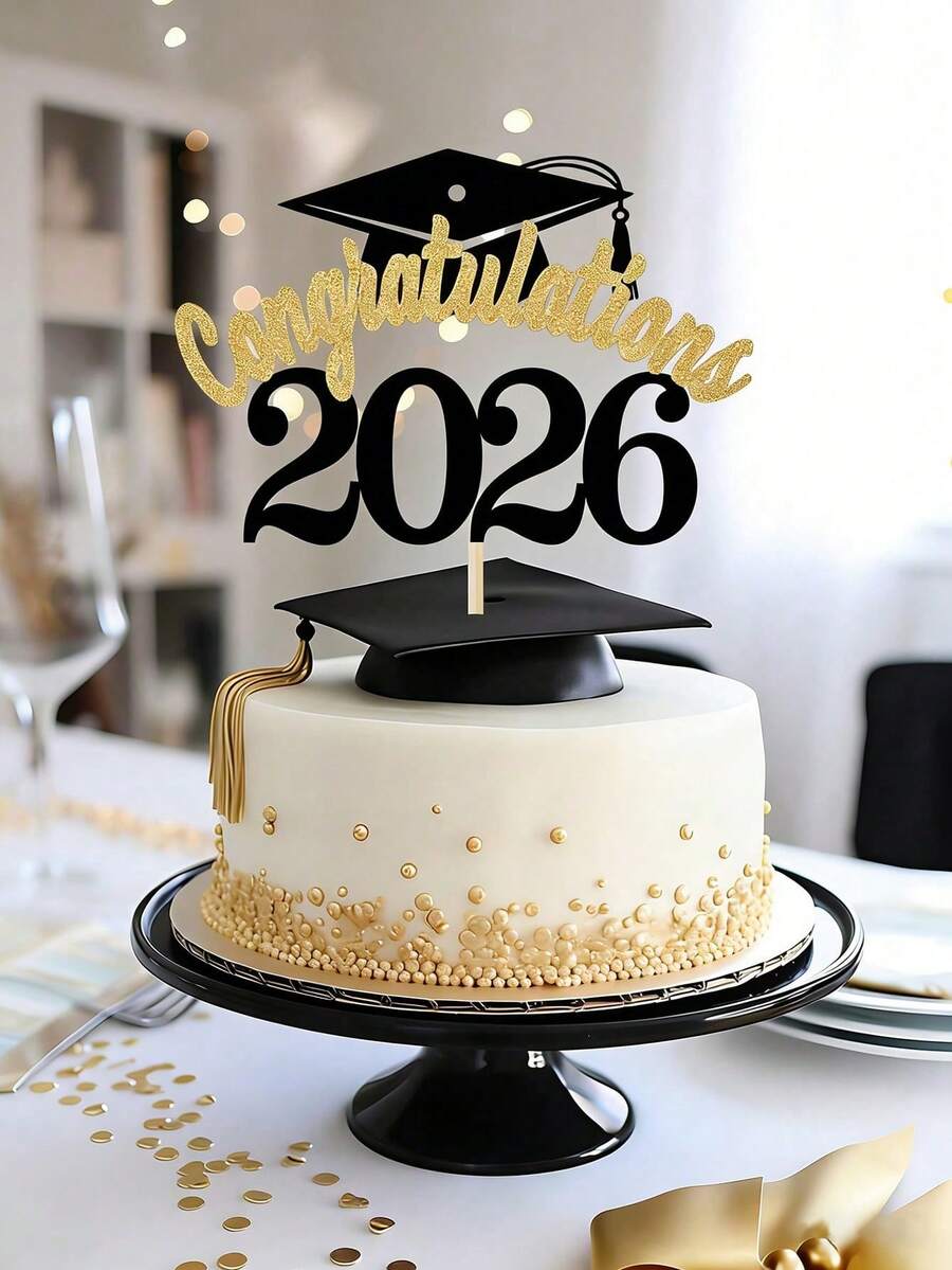 1pc 2026 Graduation Cap And Diploma Certificate Cake Topper, Cake Picks,Black, Gold,Pink Colors Are Available For 2026 Graduation Ceremony Theme Party Cake Decoration - 查看 1