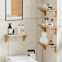 扇形木质壁架，带木支架的悬浮式壁架，易于安装的乡村风格壁架，适用于客厅、卧室、浴室。 - 彩色 - 查看 5