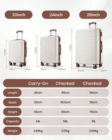 20 Inch 24 Inch 28 Inch Luggage Suitcase Carry On Cabin ABS Spinner Wheels Password Lock Lightweight 3 Piece Set Small Medium Large Holiday Travel - 乳白色 - 查看 3