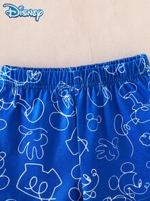 Disney Summer Baby Boys' Newborn Graphic Line Mickey Mouse Print Short Sleeve T-Shirt And Shorts Set, Cartoon Pattern With Stretch, Suitable For Infant Daily Wear, Great Gift - Blue - View 6