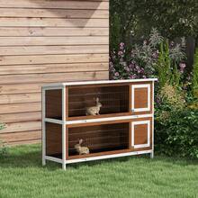 54" 2-Story Large Rabbit Hutch Bunny Cage Wooden Pet House Small Animal Habitat With Lockable Doors, No Leak Tray And Waterproof Roof For Rabbits, Chickens, Ducks, Outdoor/Indoor Brown - Cà phê nâu - Xem 2