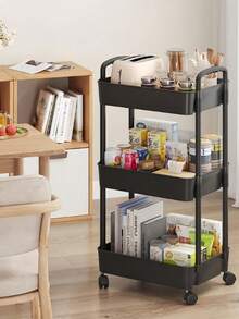 1个三层白色储物推车，耐用塑料材质+360°旋转轮，适用于厨房/浴室/卧室等多种场景的储物 - 彩色 - 查看 5