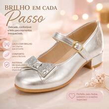 My ToT Women's, Children's And Adult's Mary Jane Style Ballet Flats With Buckle And Bow With Glitter. - Silver - View 2