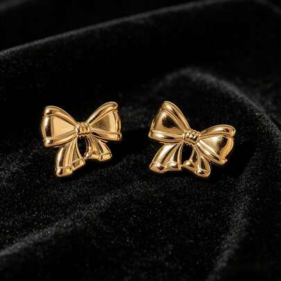 2 đôi bông tai hình nơ 3D sang trọng, bóng bẩy, kiểu dáng cổ điển, phù hợp cho phái nữ đi làm hàng ngày và dự tiệc tối.