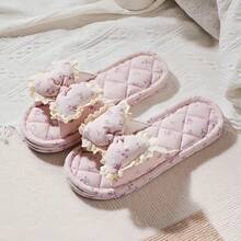 1 đôi dép vải buộc nơ, dép đi trong nhà chống trơn trượt ba lớp bằng vải, dép đi trong nhà yên tĩnh. - dép in họa tiết hoa - Xem 2