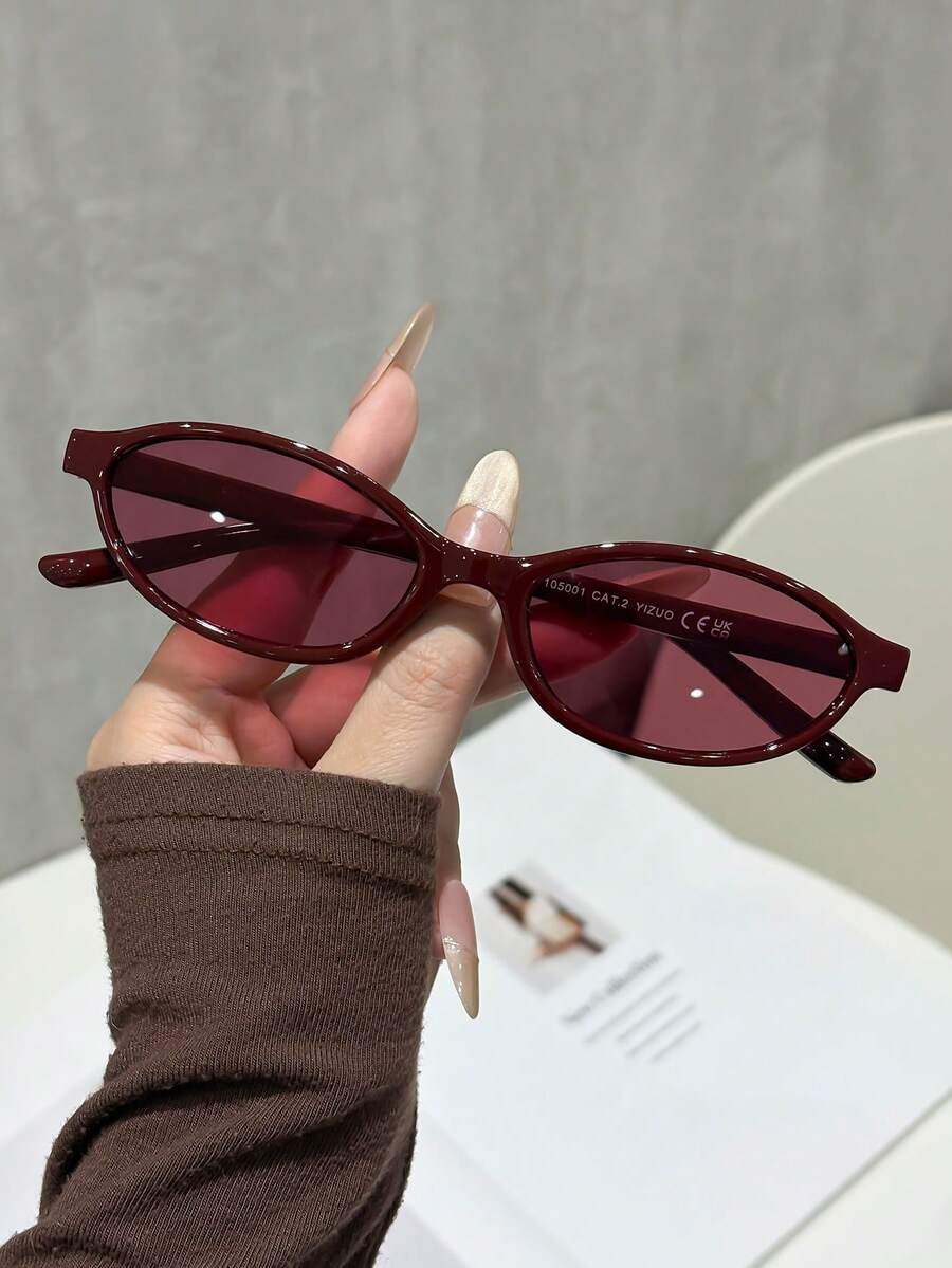 1 chiếc kính thời trang cổ điển retro hình bầu dục thanh lịch dành cho nữ, phù hợp cho lái xe, đi thuyền, cắm trại, sinh hoạt hàng ngày, kỳ nghỉ biển nhiệt đới. - 1 khung màu đỏ rượu vang, viền đỏ. - Xem 1