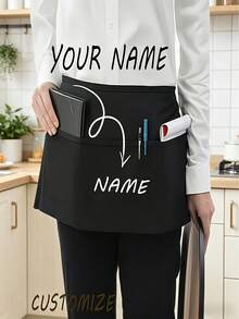 Tạp dề ngắn in logo tùy chỉnh, thích hợp làm bánh, nấu ăn hoặc làm món ăn. - màu đen - Xem 7