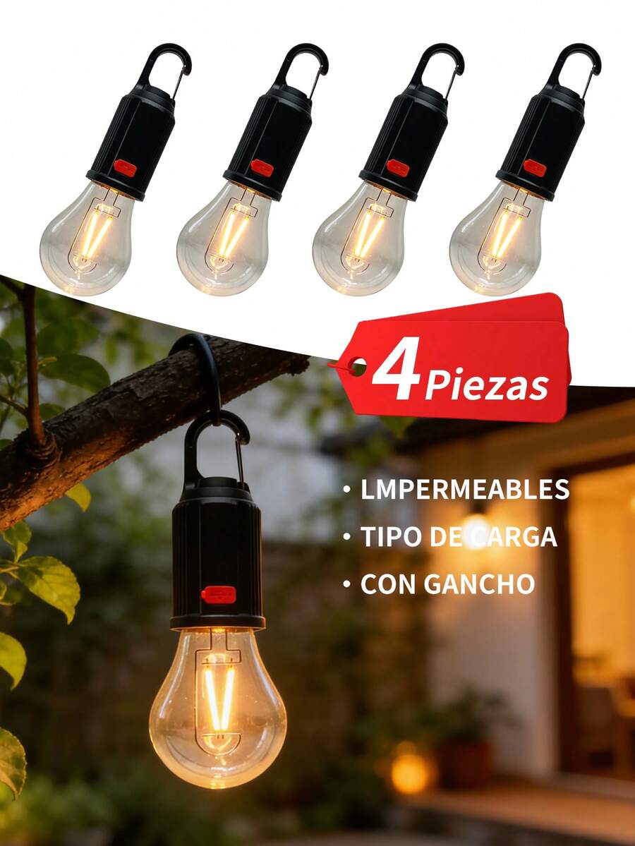 4-Piece Type C LED Camping Light, USB Rechargeable, Waterproof Tent Light With Hook, 3 Outdoor Lighting Modes, Tent Lamp, Waterproof, For Outdoor Use, Home Use. - 4 piezas - 查看 1