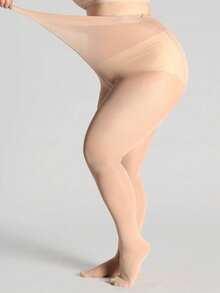 2件套经典加大码女式300D高弹纯色打底裤，肤色 - 彩色 - 查看 7