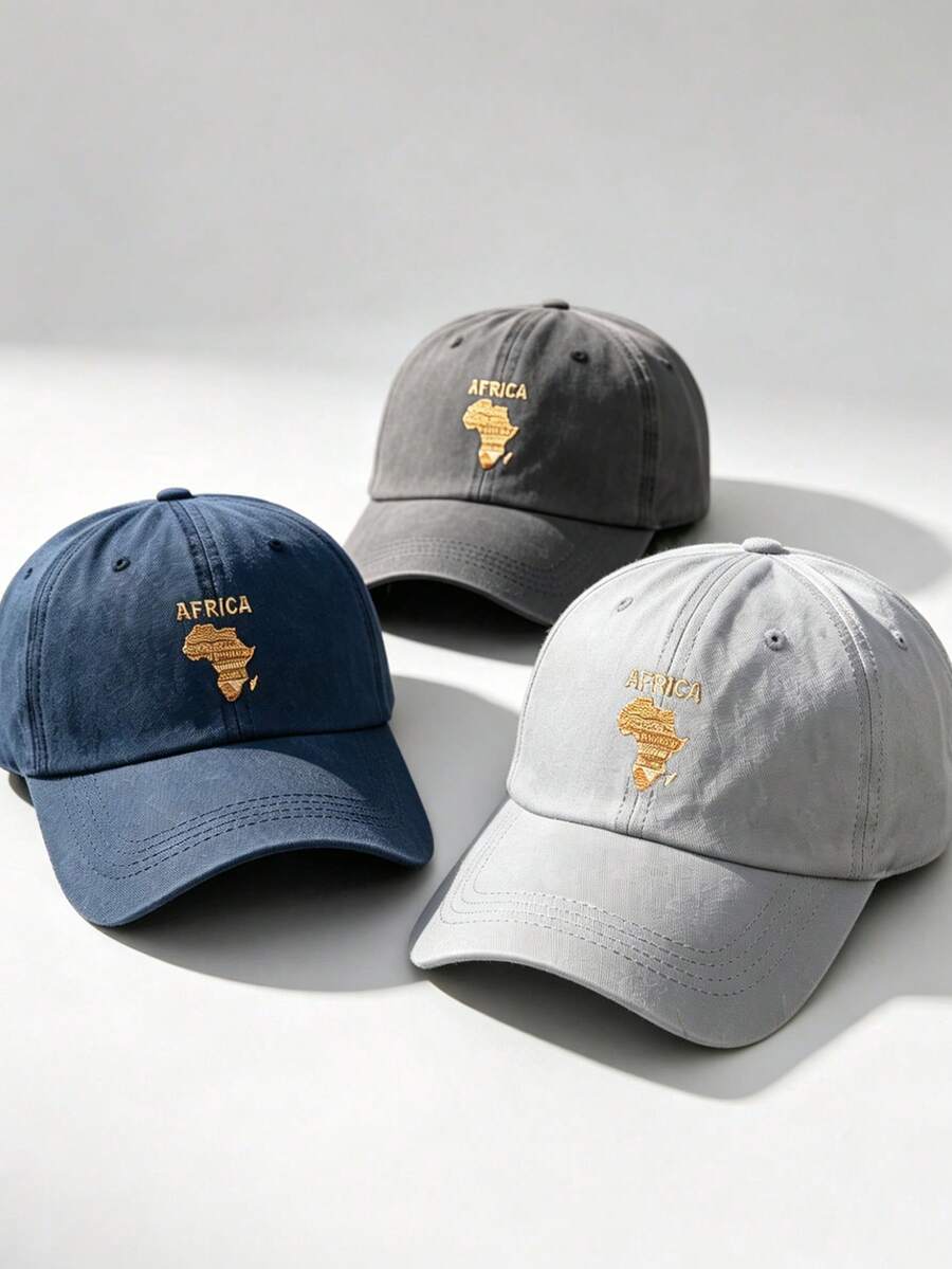 1pc Unisex Soft Top Baseball Cap, Casual Sun Hat, Washed Africa Map Print Curved Brim Dad Hat, Suitable For Daily Outing, Vacation, Travel,Beach,Festival - A - View 1