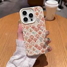 1pc TPU Material Retro Fan-Shaped Floral Pattern Phone Case Compatible With IPhone 17 Pro Max/17/16 Pro Max/15/13/12/11, S20 FE/A15/S24/A55, Note 11/Note 12/Note 13 Pro, Full Coverage Anti-Fall Soft Shell Phone Protective Cover - White - View 4