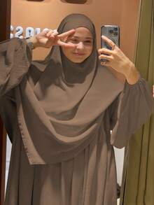 2pcs/Set Khimar+Abaya Conjunto de Oración Musulmán Suave, Abaya Larga con Hijab a Juego, Artículo de Moda Esencial para Salidas Casuales (Hijab+Vestido) - Multicolor - Ver 1
