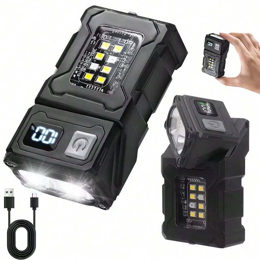 Mini USB Rechargeable LED Flashlight, Portable Flashlight With Magnetic Back Clip, Ultra Bright Camping Flashlight, Side COB Emergency Light