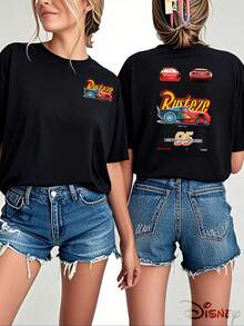 Disney Men's Casual Black T-Shirt With Lightning McQueen Print, Men's Sizes Suitable For The Whole Family - màu đen - Xem 1