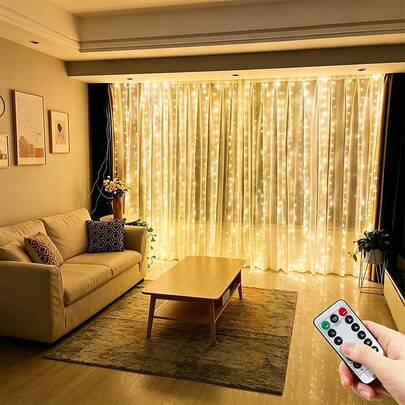 Đèn rèm điều khiển từ xa với 8 chế độ chiếu sáng, đèn LED dây trang trí, sử dụng nguồn USB, thích hợp trang trí đám cưới, nhà cửa, sân vườn, phòng ngủ, Giáng sinh, tiệc tùng ngày lễ.