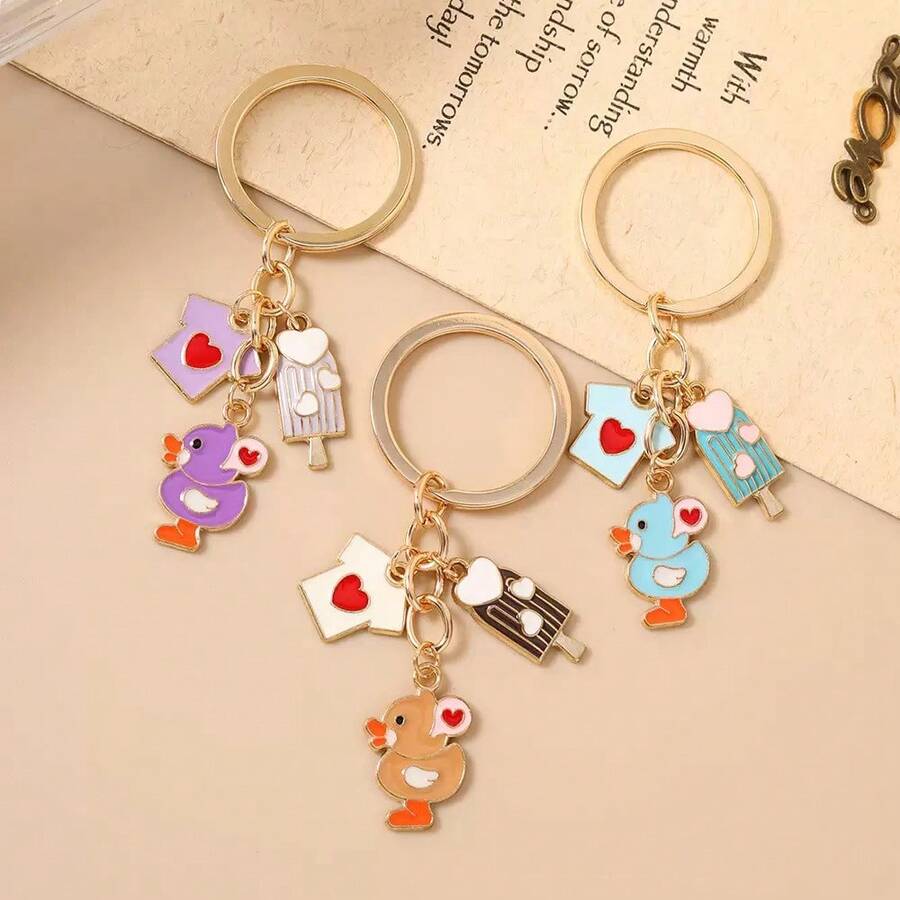1pc Unisex New Fashion Animal, Ice Cream, Chick Cartoon Keychain, Bag Pendant - Multicolor - View 1