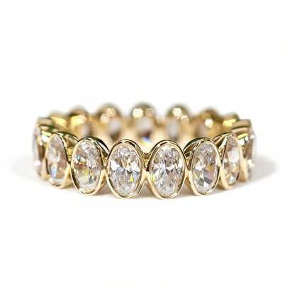 Nhẫn cưới vĩnh cửu hình oval đính kim cương toàn bộ, mạ vàng 18K, kiểu dáng châu Âu và Mỹ INS sang trọng, đa năng, trang sức cao cấp thiết kế độc đáo dành cho nữ.