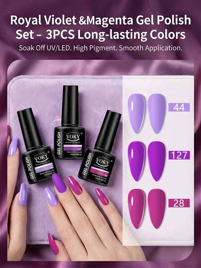VOKY 3PCS/SET 7ml Purple Series Gel Nail Polish Set, UV/LED Removable Nail Polish, A Perfect Gift For Ladies And Girls In Nail Salons, Suitable For DIY Home Nail Salon Professional Use