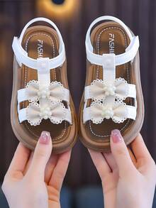 儿童凉鞋，新款夏季软底防滑蝴蝶结公主凉鞋，时尚可爱室内日常沙滩凉鞋 - 白色 - 查看 19