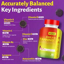 [3 Bottles]Tanning Gummies|Sunless Tanning, Skin Radiance & Hydration, Looking Glow & Bronzing | Beta Carotene, Lycopene, Astaxanthin & Vitamins| Gentle For Various Skin Types, 180 Gummies, 3 Bottles - 3 Bottles - Crazy Deals - View 5