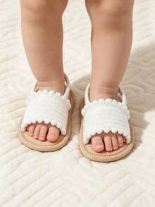 Giày sandal cho bé trai và bé gái, giày tập đi mùa hè cho bé, đế mềm chống trượt, sandal hở mũi cho bé tập đi với viền bông, giày công chúa thường ngày. - trắng - Xem 6