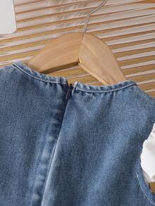 Đầm denim xanh cho bé gái, kiểu dáng thời trang dễ thương, thanh lịch với tay áo cánh bướm không tay dài đến đầu gối, thích hợp cho mùa hè. - Màu xanh lam - Xem 9