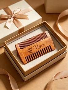 Custom Engraved Wooden Beard Comb, Personalized Name Beard Comb, Unique Name Comb With Beard Icon, Father's Day Gift, Unique Gift For Husband, Boyfriend, Groom And Beard Enthusiasts - Brown - View 7