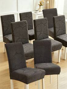 1 buah/4 buah/6 buah/8 buah Sarung Kursi Abu-abu Tua yang Dapat Dilepas, Motif Daun Jacquard Mewah, Elastis, Cocok untuk Dekorasi Kursi Ruang Makan, Ruang Tamu, dan Kamar Tidur - Dark Grey - View 9