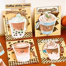 Cute & Fresh Milk Tea & Coffee Shaped Sticky Notes, Unique Memo Pads, Creative Stationery, Strong Adhesive For Students - Multicolor - View 1
