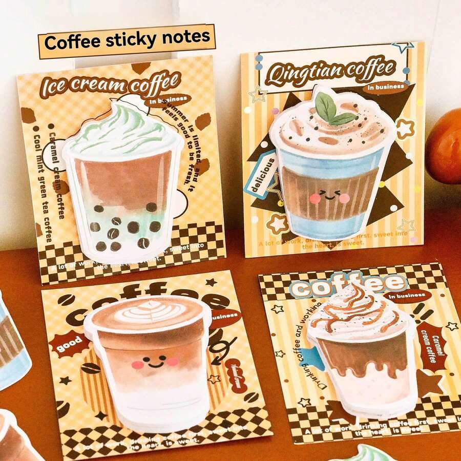 Cute & Fresh Milk Tea & Coffee Shaped Sticky Notes, Unique Memo Pads, Creative Stationery, Strong Adhesive For Students - Multicolor - View 1