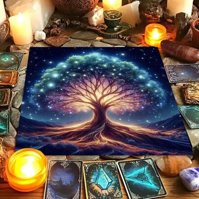 1件生命之树塔罗牌桌布 – 神秘祭坛布，适用于占卜、冥想和节日装饰