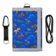 portafolios para niños para niños portafolios triple para niños de 4 a 12 unidades con bolsillo para monedas con cierre y tarjeteros portafolios para regalos de cumpleaños y Navidad - dinosaurio azul - Ver 9