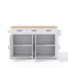 Kitchen Island With Fold-Down Worktop, Equipped With 5 Braked Wheels, 4 Doors, 3 Drawers, Double-Sided Towel Rails, Barn Style Design, White, 140x43(70)X90.5 Cm. - 白色 - 查看 9