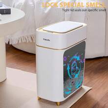Automatic Small Sensor Trash Can With Touchl Lid, 2.3 Gallon / 9L Smart Garba Can, Quiet Close White Gold Waste Bin - Perfect For Kitchen, Living Room & Small Spaces Variant 1 - White - View 6